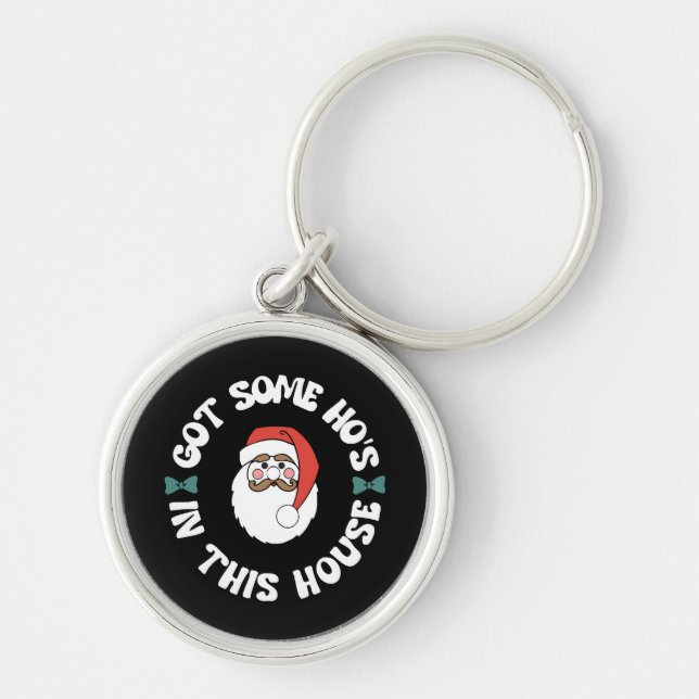 Söt jultomte  rund silverfärgad nyckelring (Framsidan)