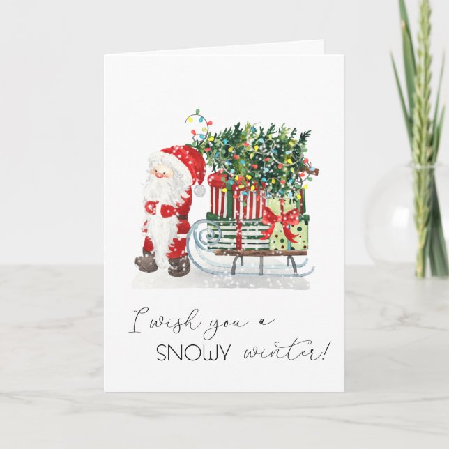 Söt jultomte, släde, presenter helgkort (Framsida)