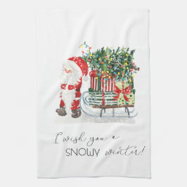Söt jultomte, släde, presenter kökshandduk