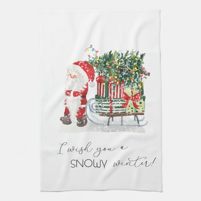 Söt jultomte, släde, presenter kökshandduk (Vertikal)