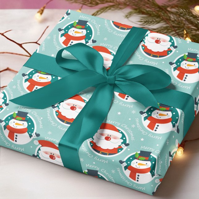 Söt jultomte snömannen Aqua julmönster Presentpapper (Skapare uppladdad)