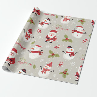 Söt jultomte & snömannen God Jul-mönster Presentpapper