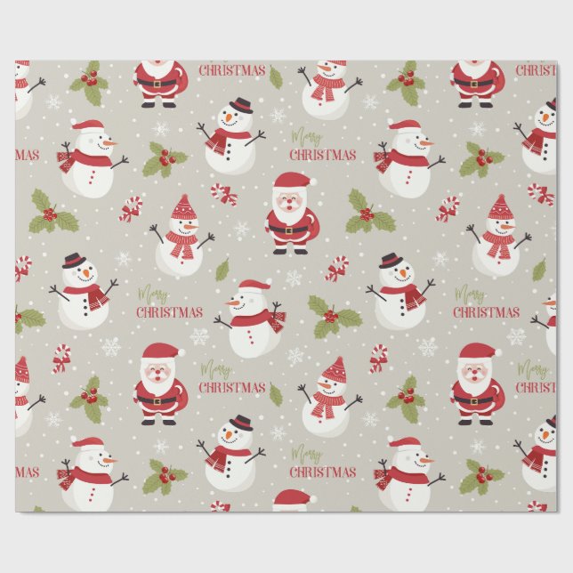 Söt jultomte & snömannen God Jul-mönster Presentpapper (Platt)