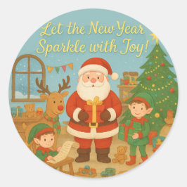 Söt jultomte & tomtenissar Nyår Holiday Card Runt Klistermärke
