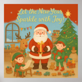 Söt jultomte & tomtenissar Nyårshälsningskort Poster