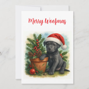 Söt jultomte valp Glad jul Merry Woofmas jul  Julkort