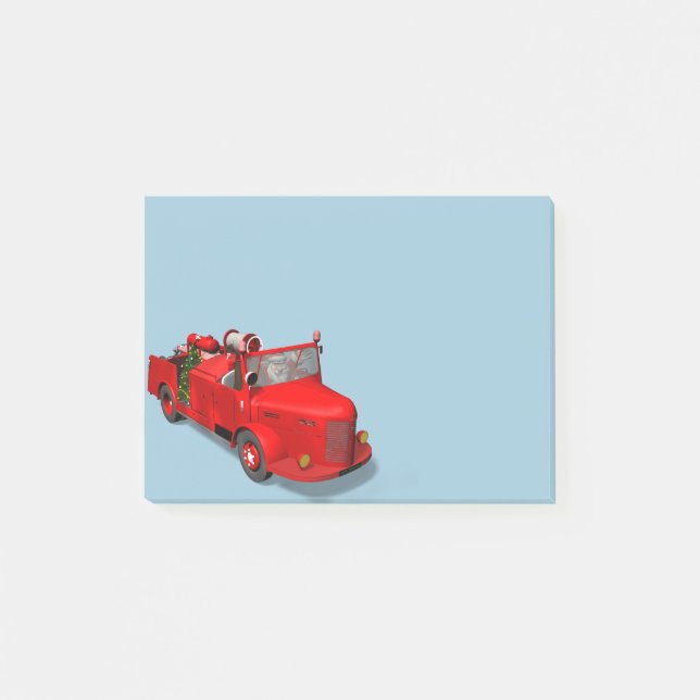 Söt Jultomten i brandmotor Post-it Block (Framsida)