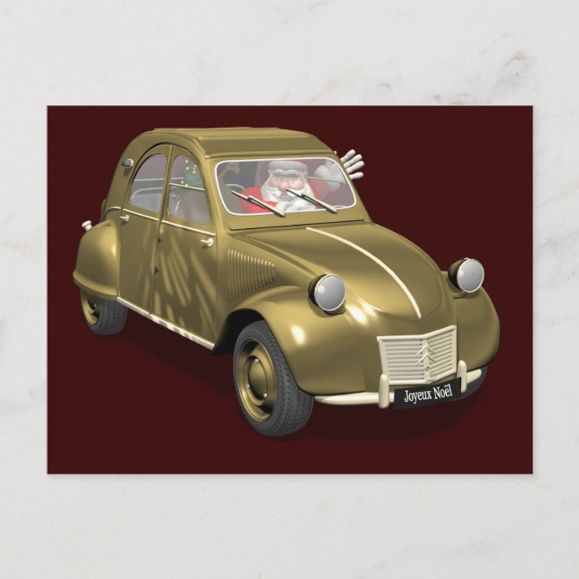 Söt Jultomten i Citroen 2CV Helg Vykort (Framsida)