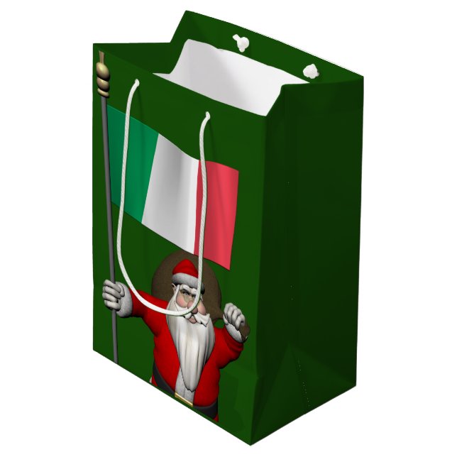 Söt Jultomten med Flagga av Italien (Framsidan Vinklad)