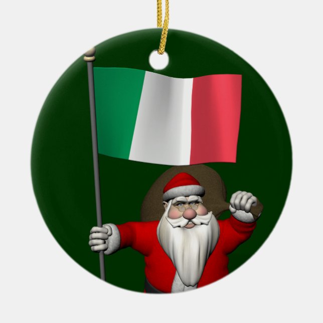 Söt Jultomten med Flagga av Italien Julgransprydnad Keramik (Framsidan)