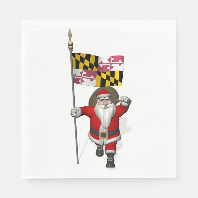 Söt Jultomten med Flagga av Maryland Pappersservett (Framsidan)