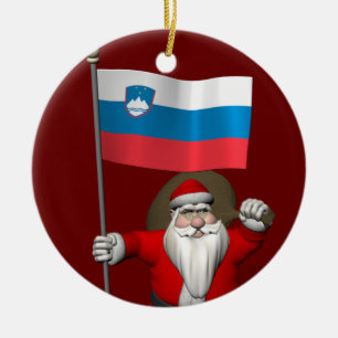 Söt Jultomten med Sloveniens tecken Julgransprydnad Keramik