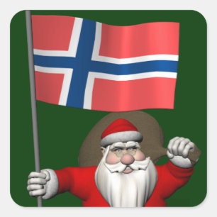 Söt Jultomten med tecken på Norge Fyrkantigt Klistermärke