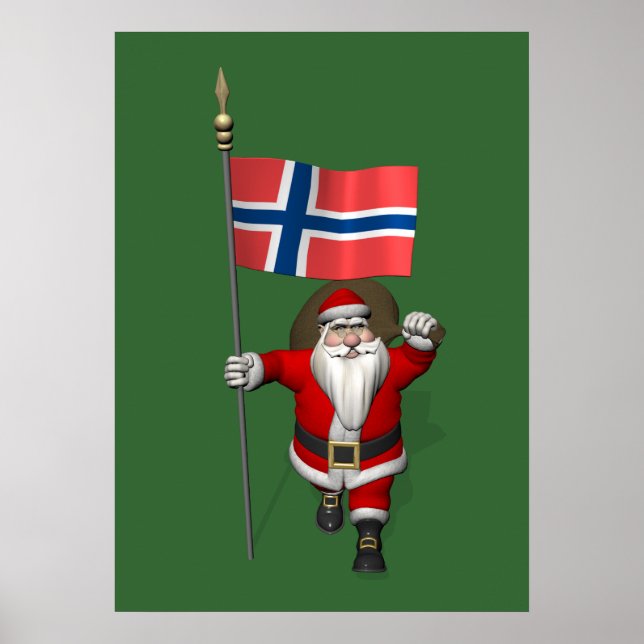 Söt Jultomten med tecken på Norge Poster (Framsidan)