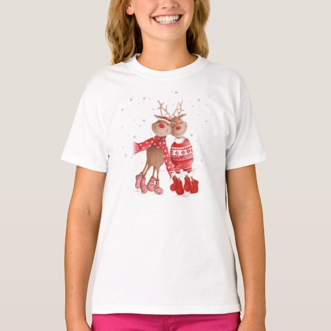 Söt jultröja med renar – mysig 3D T Shirt (Framsida)