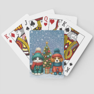 Söt julvalp & kattunge casinokort