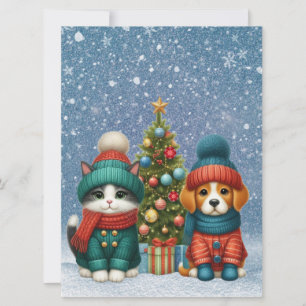 Söt julvalp & kattunge julkort