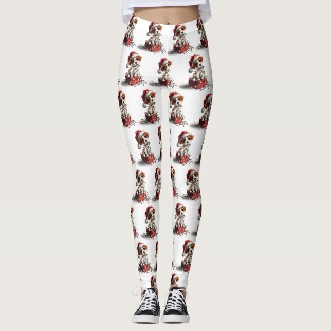 Söt julvalp på presentlåda leggings (Framsida)
