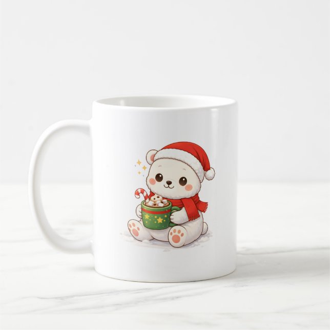 Söt julvit björn-mugg Kawaii Kaffemugg (Vänster)