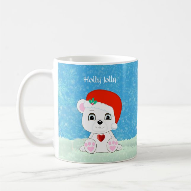 Söt julvit björn & snöman kaffemugg (Vänster)