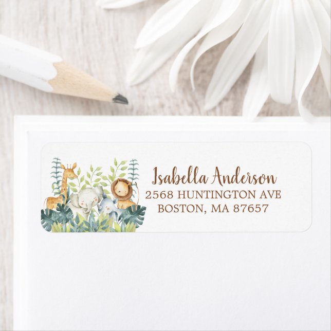 Söt jungle Animals Baby Shower-adressetikett Returadress Etikett (Insitu)