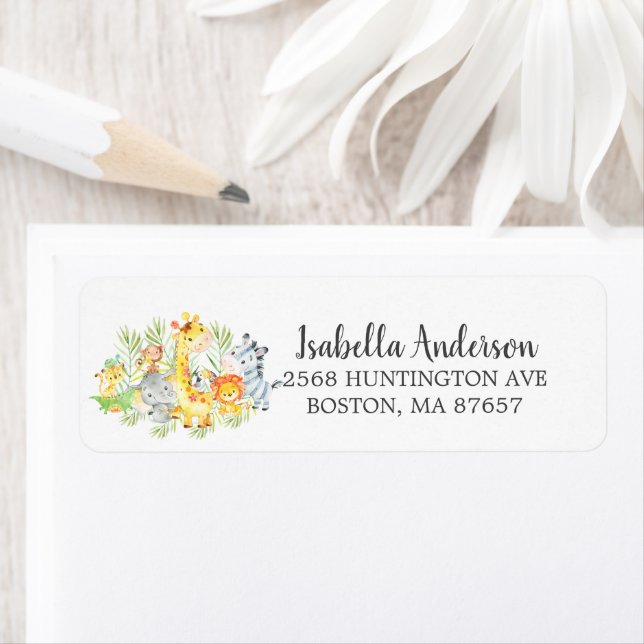Söt jungle Animals Baby Shower-adressetikett Returadress Etikett (Insitu)