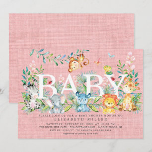 Söt jungle Animals Girls Baby Shower-inbjudan Inbjudningar