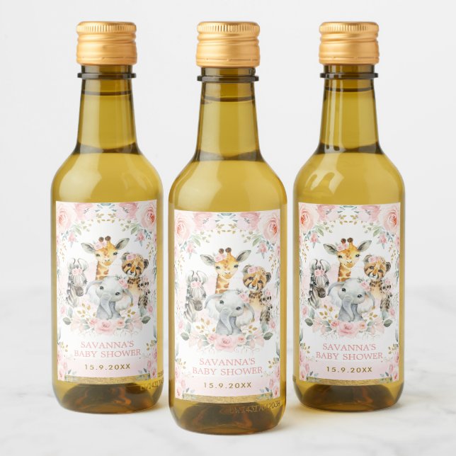 Söt Jungle Animals Rosa  Blommigt Favoriter Vinetikett (Flaskor)