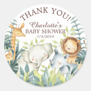 Söt jungle Baby Shower Tack Favor Sticker Runt Klistermärke