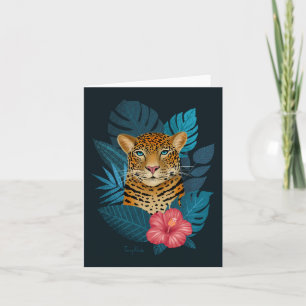 Söt Jungle Leopard Blommigt Art Blå Anteckningskort