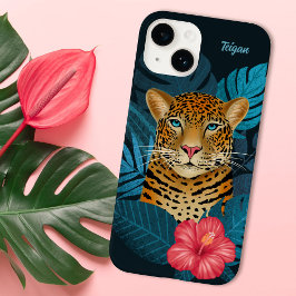 Söt Jungle Leopard Blommigt Art | Blå | NAMN