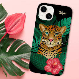 Söt Jungle Leopard Blommigt Art | Svart | NAMN
