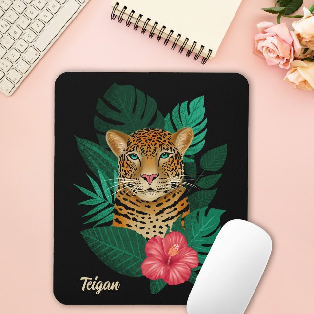Söt Jungle Leopard Blommigt Art | Svart | NAMN Musmatta (Skapare uppladdad)