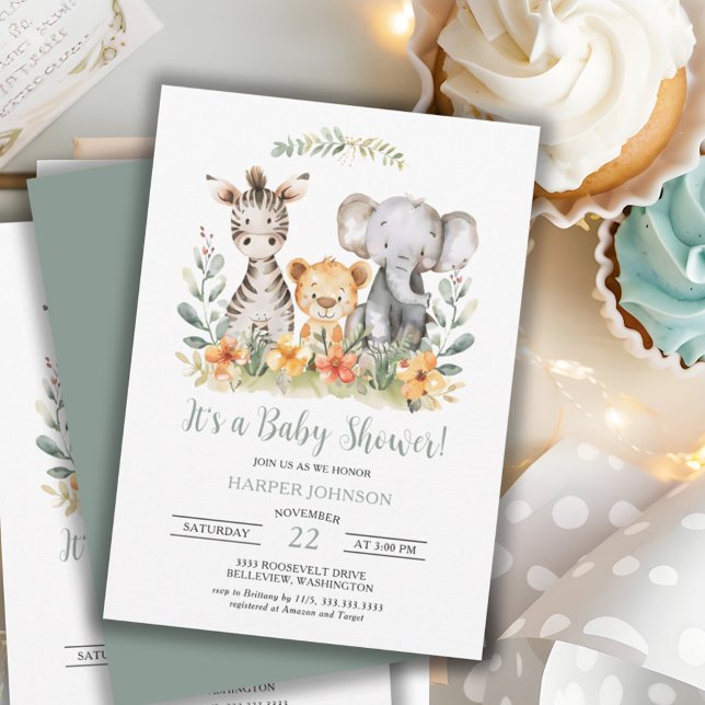 Söt Jungle Safari Baby Shower-inbjudan Inbjudningar (Skapare uppladdad)