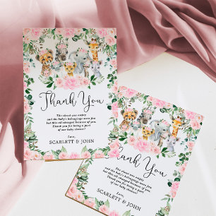 Söt Jungle Vilda djur Rosa Blommigt Flicka Tack Kort