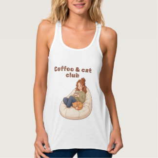 Söt kaffe & Kattklubb design Linne Med Racerback