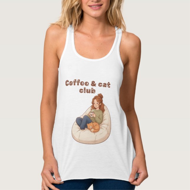 Söt kaffe & Kattklubb design  Linne Med Racerback (Framsida)