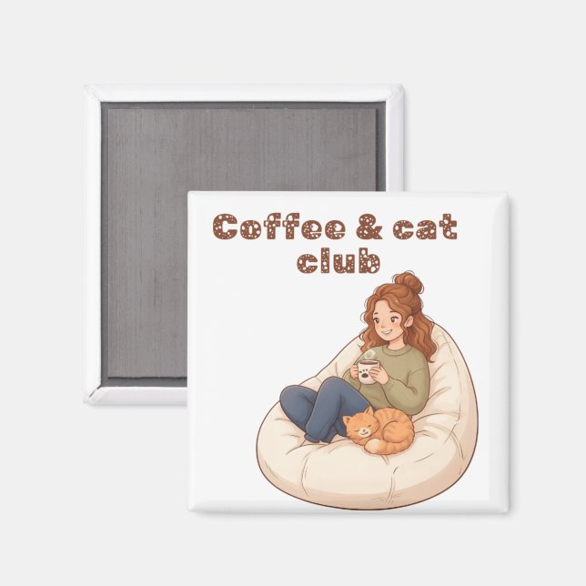 Söt kaffe & Kattklubb design  Magnet (Front/Back)