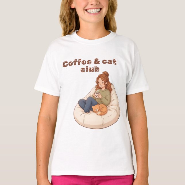 Söt kaffe & Kattklubb design  T Shirt (Framsida)