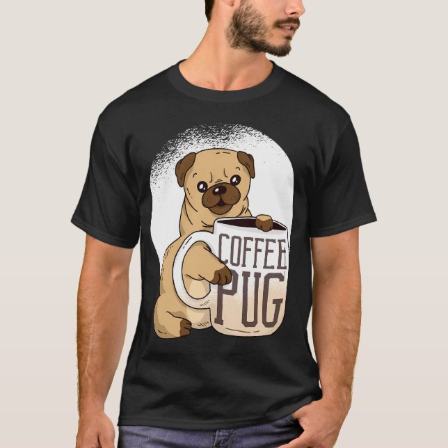 Söt Kaffe Mops Älskare T Shirt (Framsida)