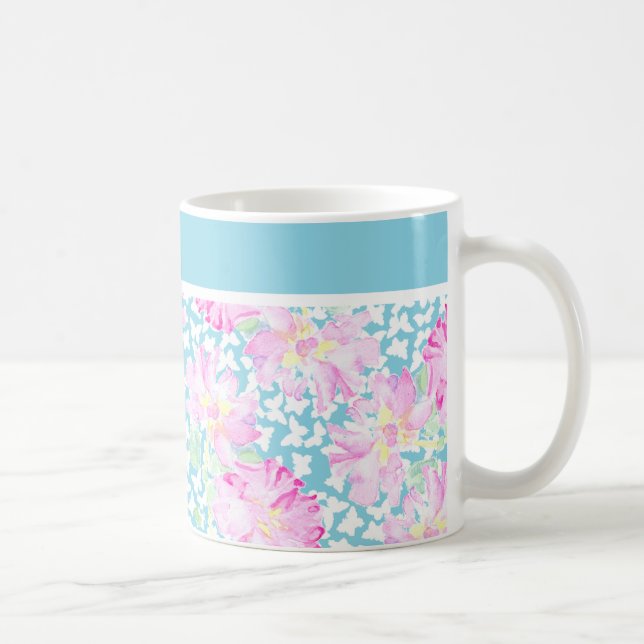 Söt Kaffe Mugg, Rosa ros, Vita fjärilar Kaffemugg (Höger)
