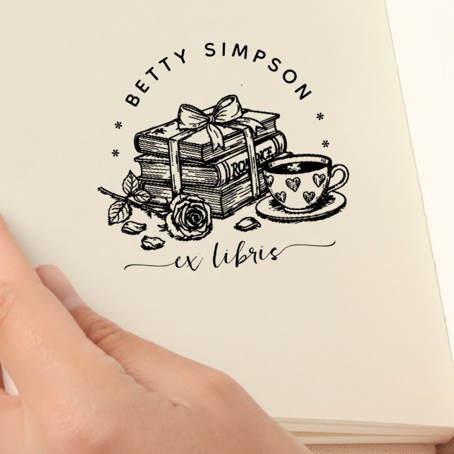 Söt kaffe och bok Anpassad ex libris stämpel  (Skapare uppladdad)