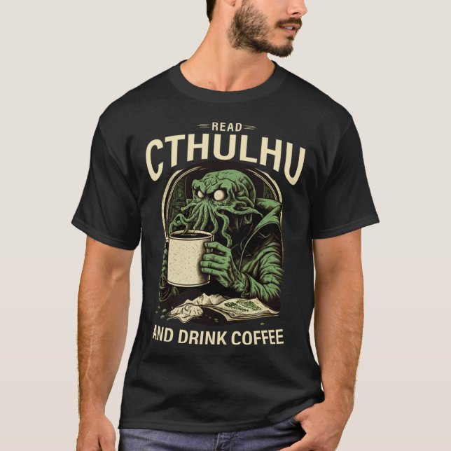 Söt kaffe och Cthulhu T Shirt (Framsida)