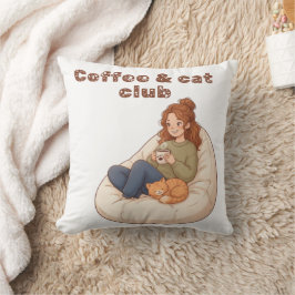 Söt kaffe- och kattklubbsdesign kudde