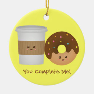Söt kaffe och munk i kärlek, perfekt par julgransprydnad keramik