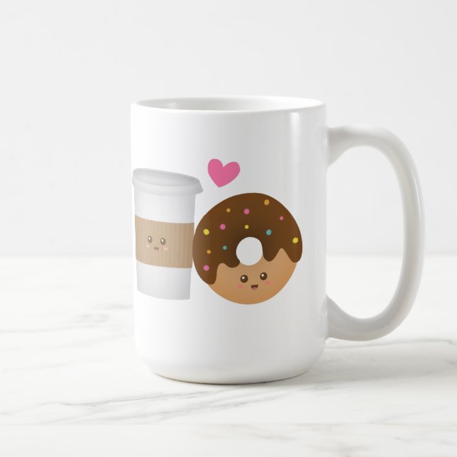 Söt kaffe och munk i kärlek, perfekt par kaffemugg (Höger)