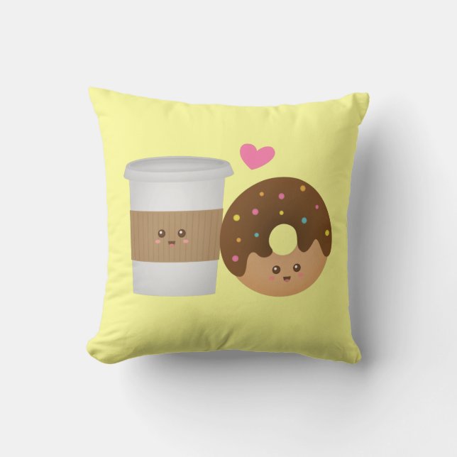 Söt kaffe och munk i kärlek, perfekt par kudde (Framsida)
