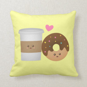 Söt kaffe och munk i kärlek, perfekt par kudde