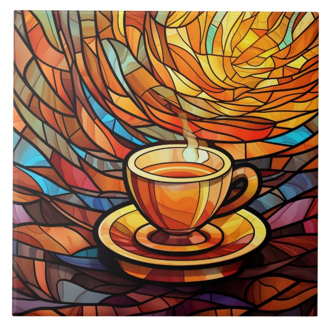 Söt kaffebryggare, köksglas, nedfläckad kakelplatta (Framsidan)