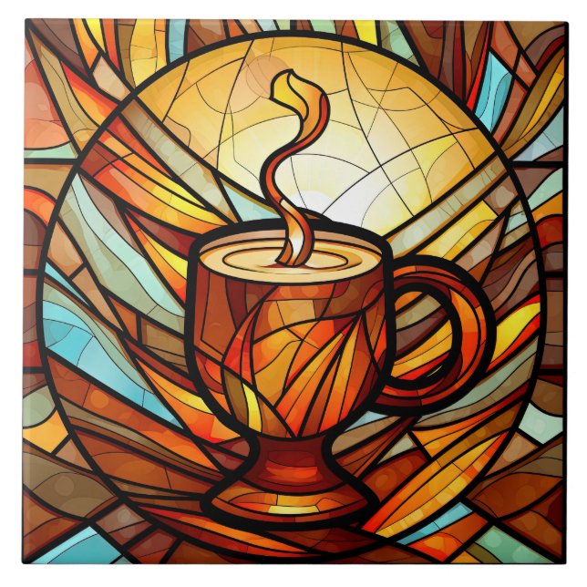 Söt kaffebryggare, köksglas, nedfläckad kakelplatta (Framsidan)